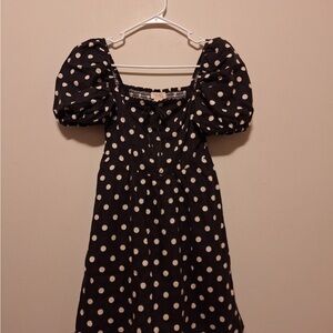 Camila Coelho Black and White Polka Dot Puffy Sleeve Linen Blend Dress Size X S